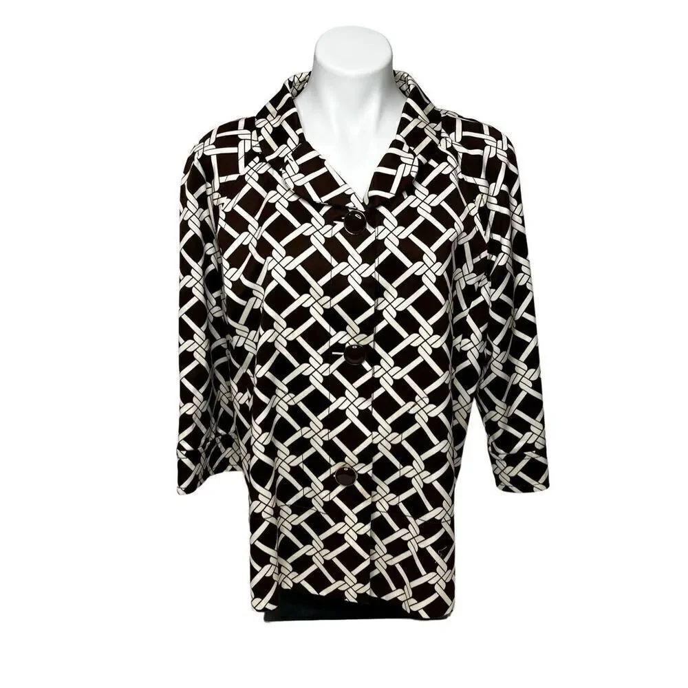 Banana Republic brown print 3/4 sleeve blazer with Peter Pan collar size XL